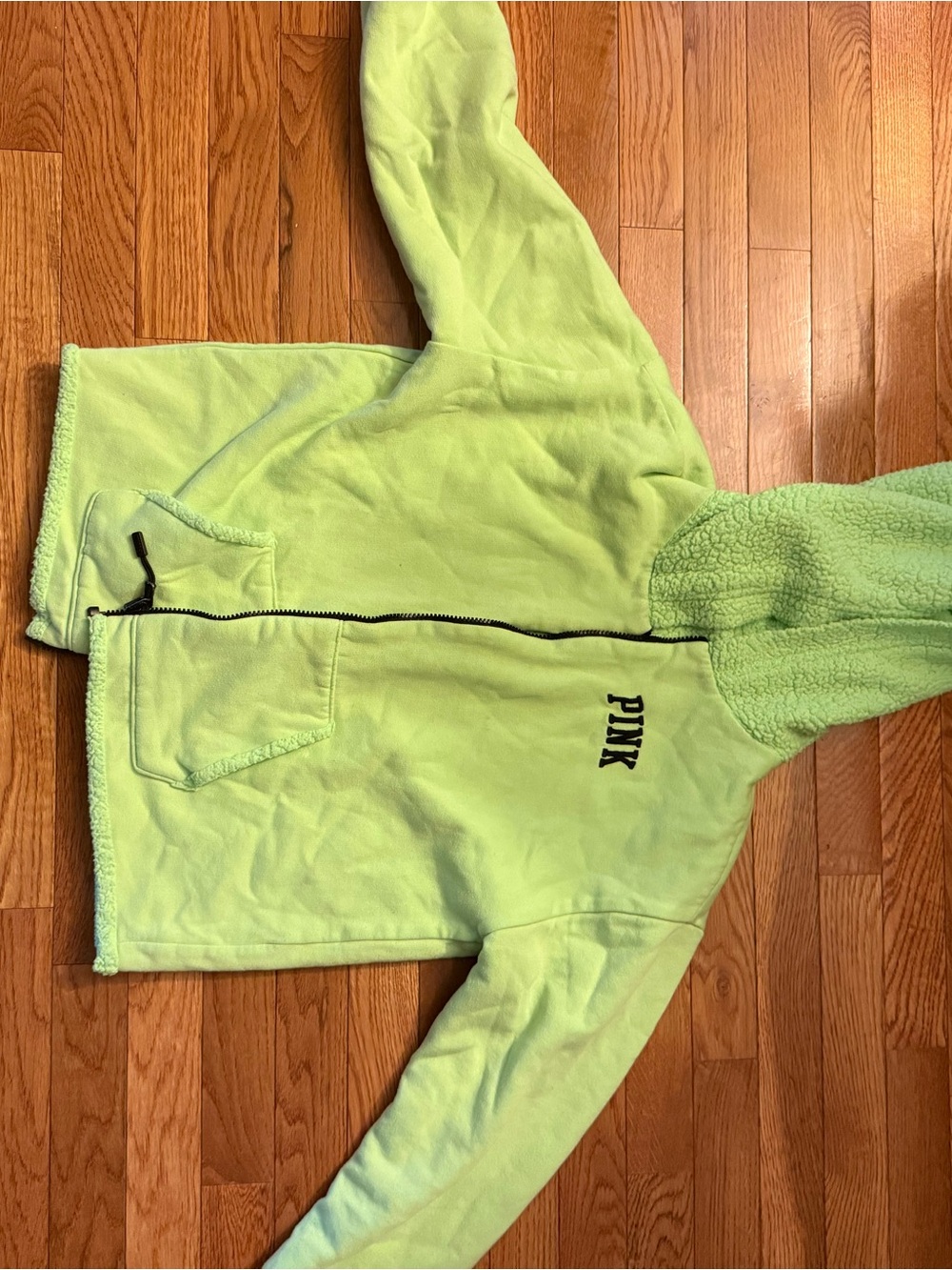 PINK Victoria's Secret Lime Green Sherpa Hoodie Jacket